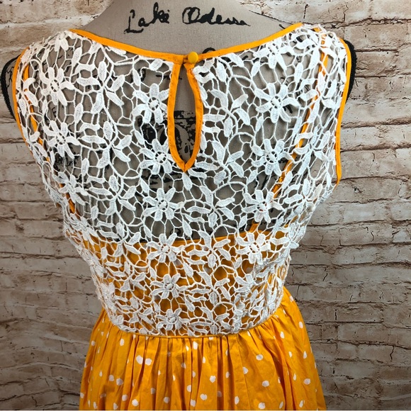 Anthropologie Moulinette Soeurs Yellow Dot Dress with Lace Back 4 - Picture 2 of 8